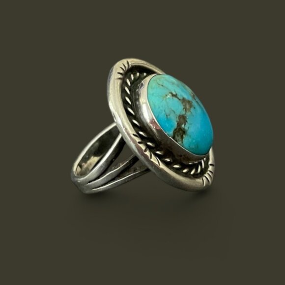 Vintage Navajo Turquoise Sterling Silver Ring Native American Signed SZ 6.5 - Picture 7 of 10